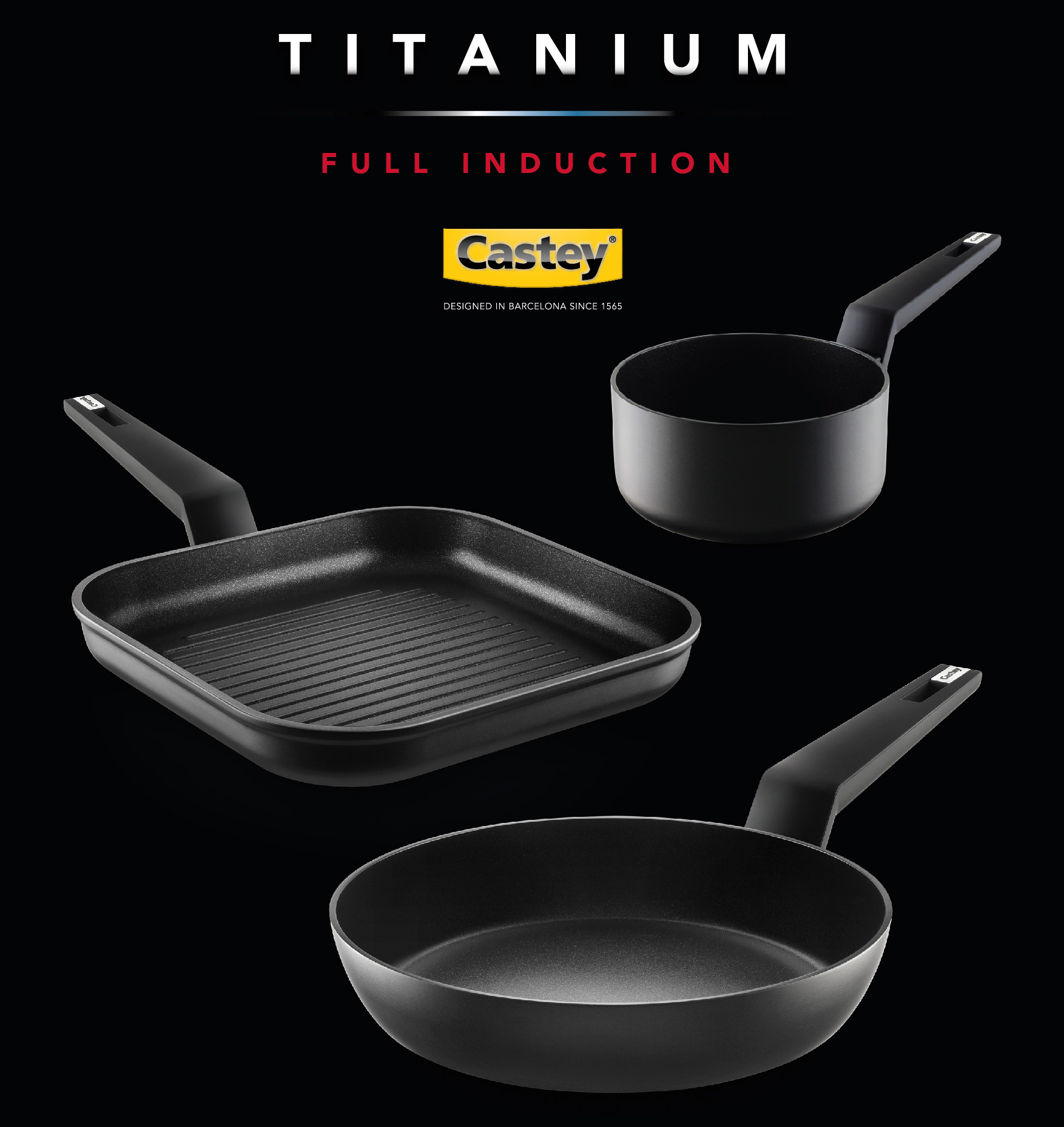 Castey Sartén de inducción completa de titanio con asa, 10.6 x 10.6 in