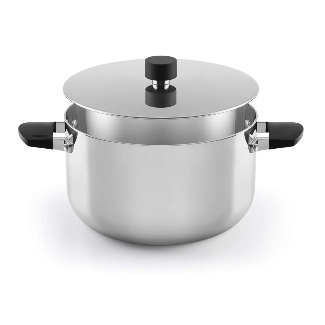 Casserole moyenne à induction Castey Baltic avec couvercle et poignées en silicone en acier inoxydable. Trimétal