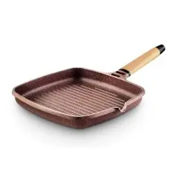 Grill Castey Terracota de Aluminio Fundido con Antiadherente con Relieve y Mango Desmontable