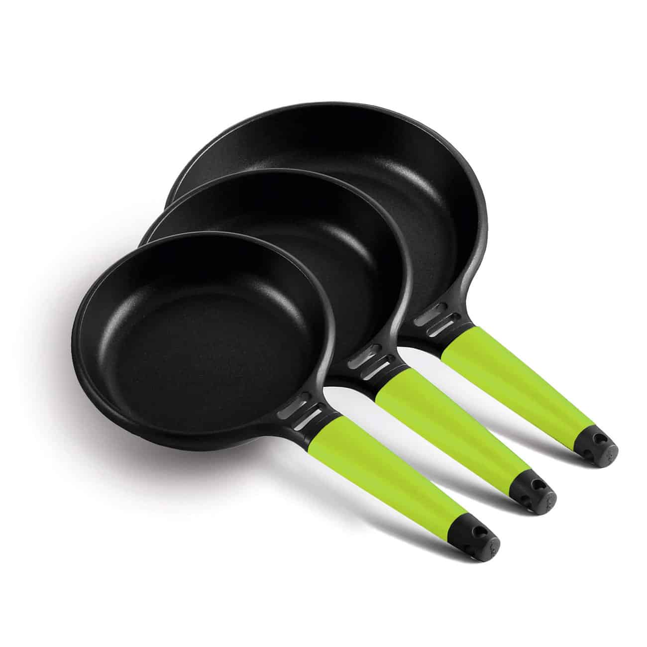 Set of 3 Castey Induction frying pans (Kiwi handle) Set 3 sartenes Castey Induction (mango Kiwi)