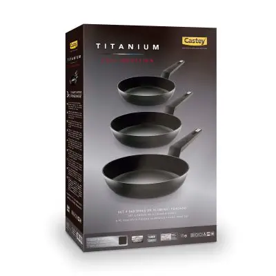 Set of 3 Castey Titanium Full Induction frying pans
