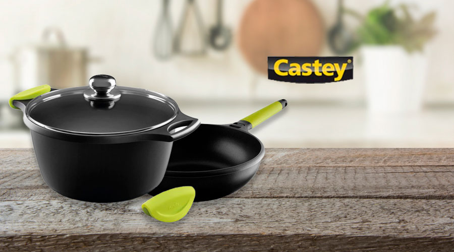 Juego de ollas y sartén antiadherentes Castey Colección Fundix, ideales para cocinar con menos aceite y fáciles de limpiar