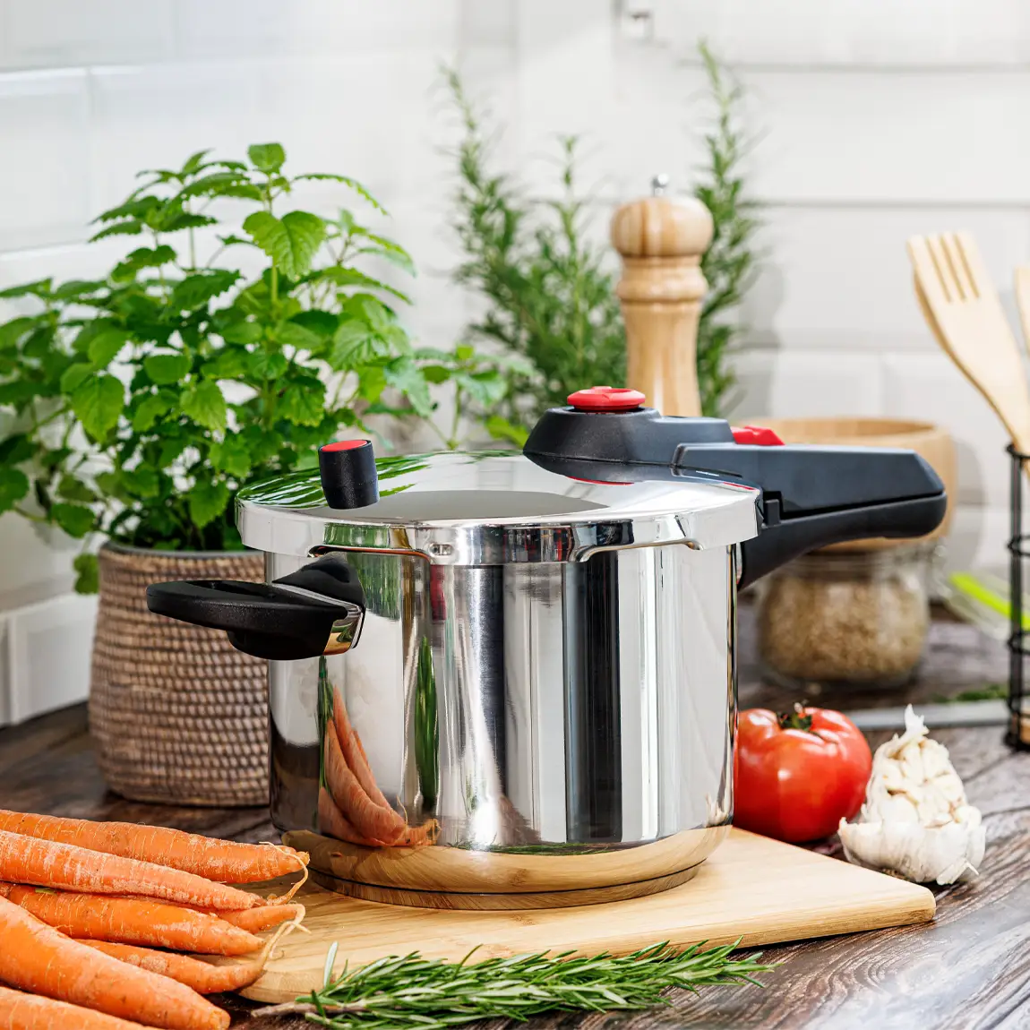 Olla de pressió d'acer inoxidable Olla a presión de acero inoxidable