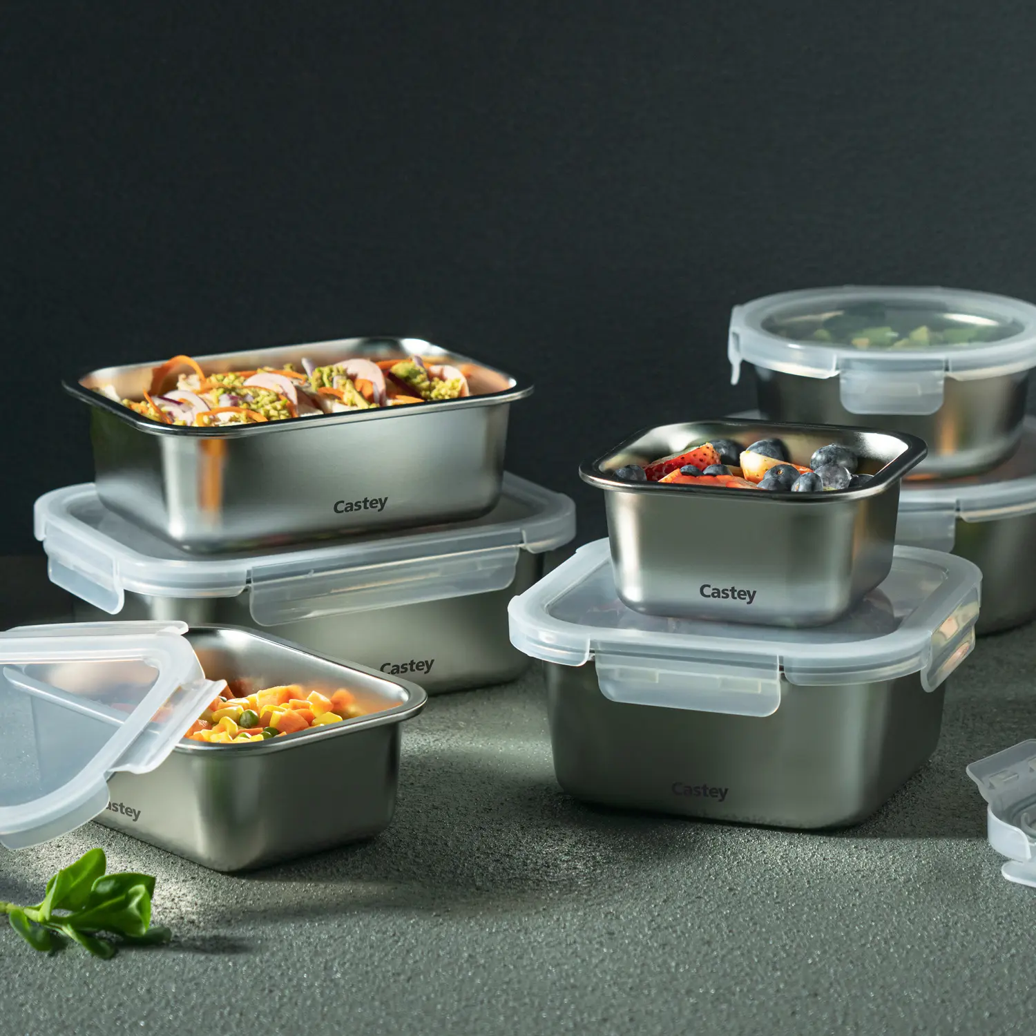 Envases Herméticos de Acero Inoxidable con Tapa Antiderrames Envases de acero inoxidable herméticos y antiderrames con tapa de silicona, aptos para microondas, horno y congelador