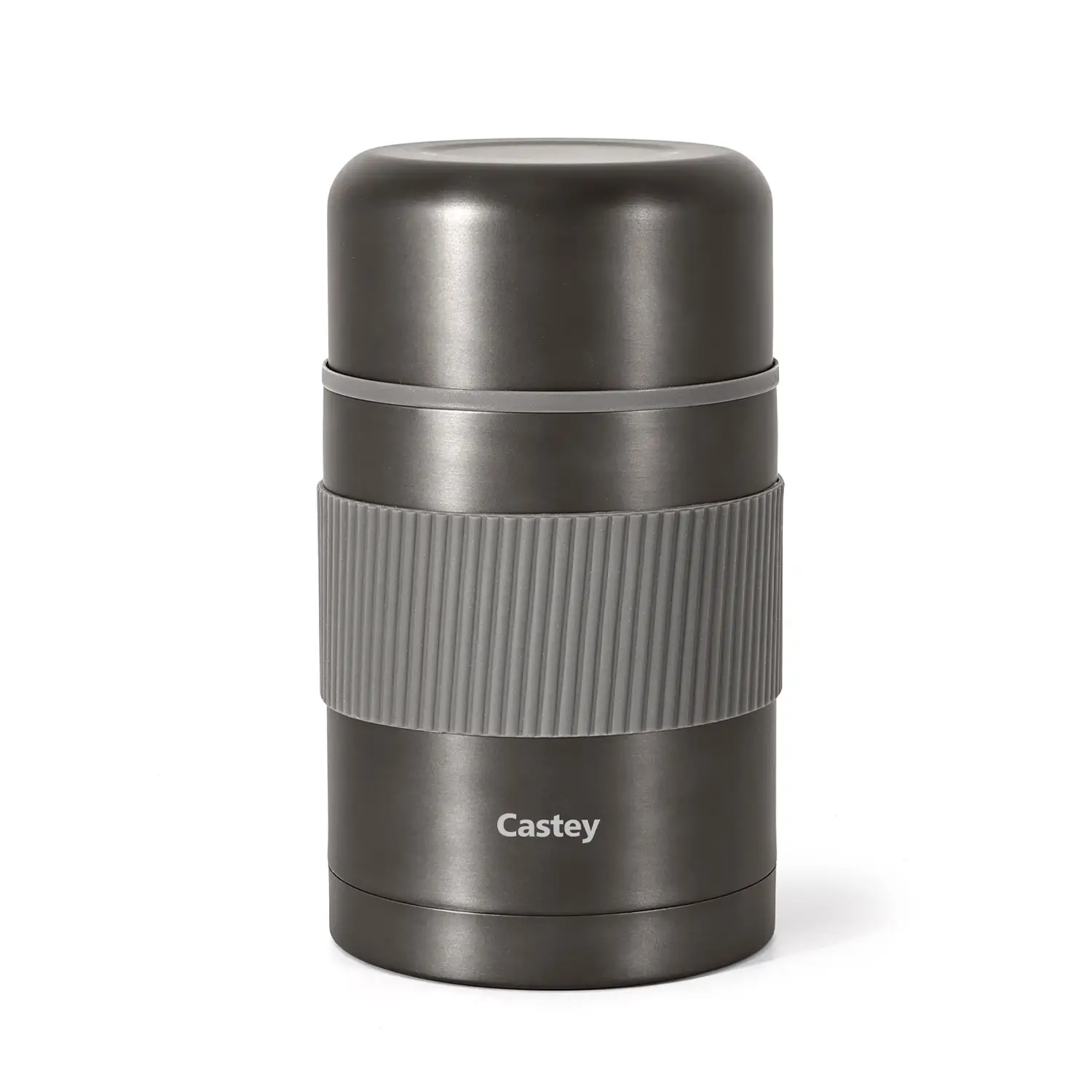 Termo para alimentos de acero inoxidable con cierre hermético y agarre de silicona, para comida caliente o fría.