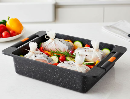 Cacerola de horno Castey para cocción en papillote de verduras y pescado