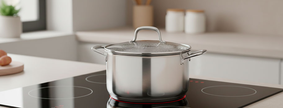 Ollas con tapa Castey sobre inducción para cocción al vapor eficiente