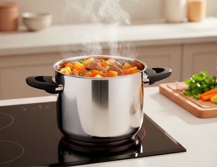 Olla a presión Castey en cocción con vapor para estofados