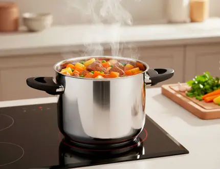 Olla a presión Castey en cocción con vapor para estofados